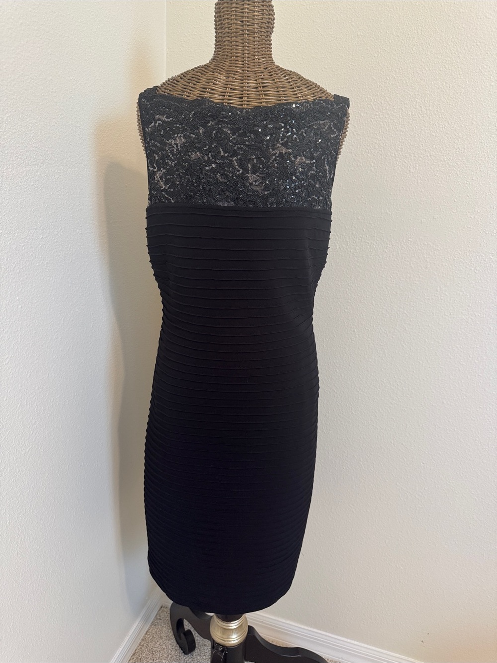 Calvin Klein Black Ruffle Sequin Top Dress 10